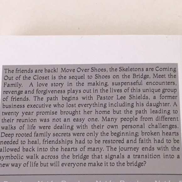 Romance, Faith Family & Friends and the Enemy on Their Path Shoesonthebridge.com - Picture 5 of 6